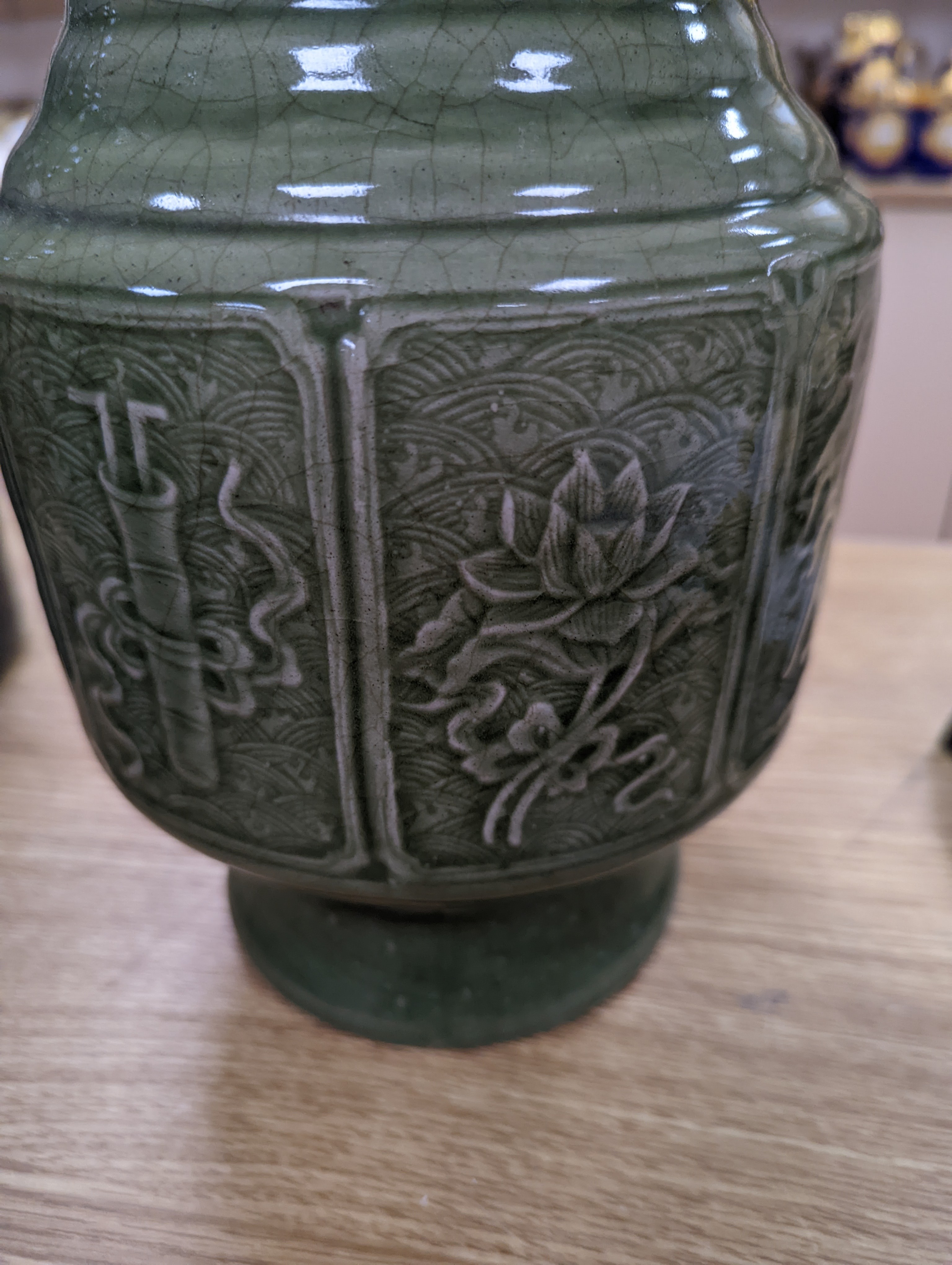 A pair of Chinese celadon glazed vases 35cm